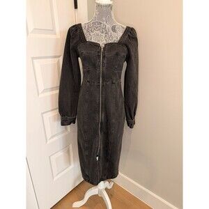 FUTURE COLLECTIVE x KAHLANA Barfield Gray Black Denim Midi Dress Sz 6